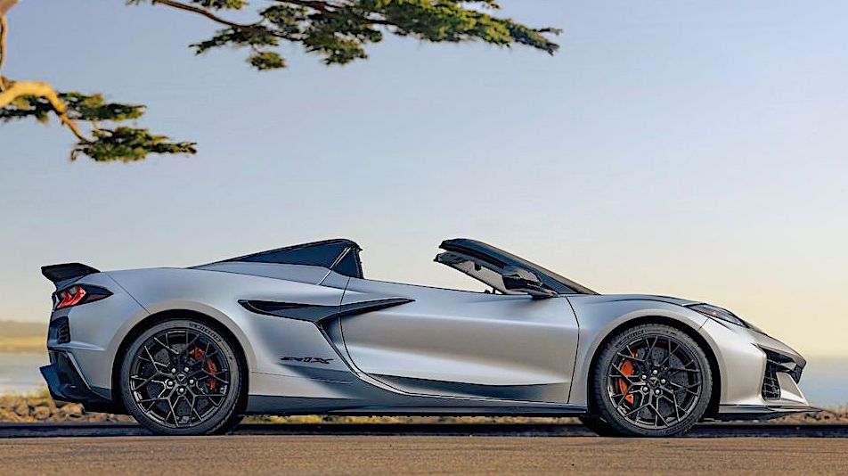 Side view of 2026 Chevrolet Corvette ZR1X Quail Silver Limited Edition. Preproduction model shown, actual production model may vary.